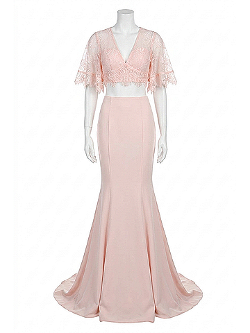 Sherri Hill Bell Sleeve Prom Dress in Blush (view 1)