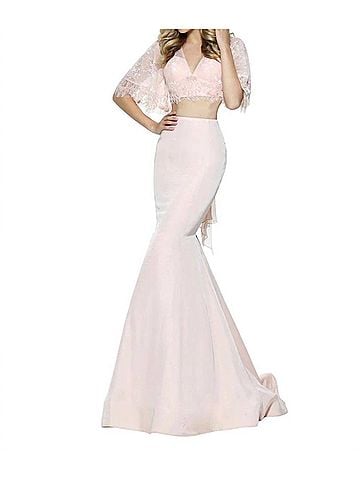 Sherri Hill Bell Sleeve Prom Dress in Blush (view 2)