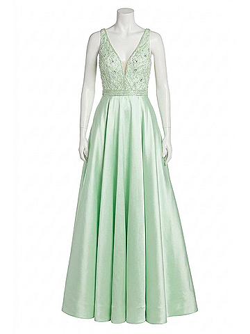 Sherri Hill V-Neck Prom Dress in Light Green (view 1)
