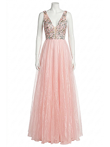 Sherri Hill Sparkly Bodice Prom Dress in Blush Print (view 1)