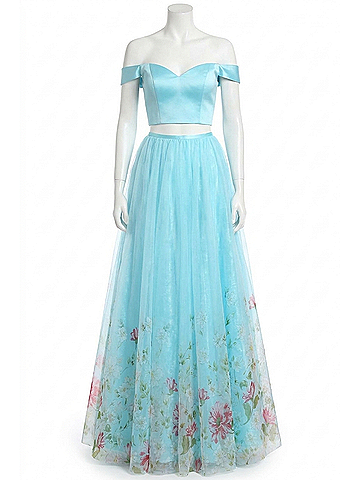 Sherri Hill Organza Prom Dress in Aqua Print (view 1)