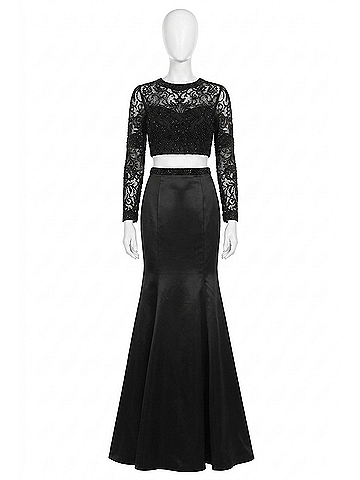 Sherri Hill Two-Piece Satin Prom Dress in Black (view 1)