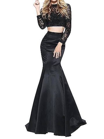 Sherri Hill Two-Piece Satin Prom Dress in Black (view 2)