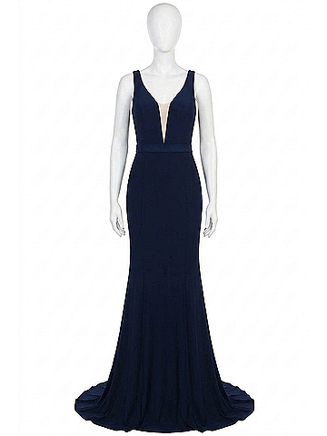 Sherri Hill Mermaid Sleeveless Prom Dress in Navy (view 1)