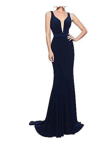 Sherri Hill Mermaid Sleeveless Prom Dress in Navy (view 2)