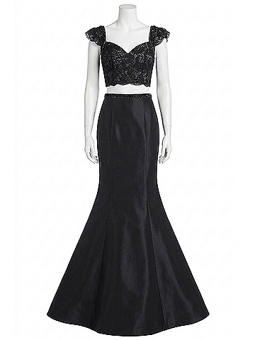 Sherri Hill Two-Piece Taffeta Prom Dress in Black (view 1)