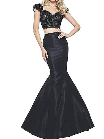 Sherri Hill Two-Piece Taffeta Prom Dress in Black (view 2)