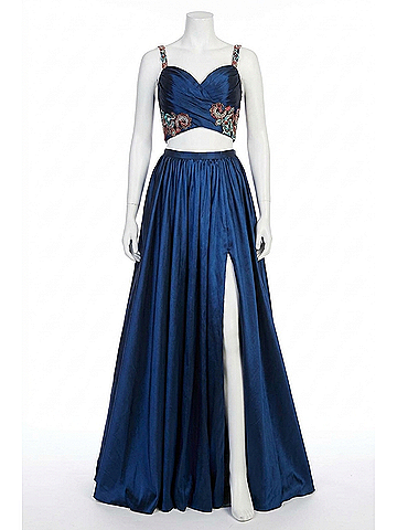 Sherri Hill Taffeta A-Line Prom Dress in Navy (view 1)