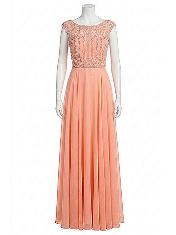 Sherri Hill Chiffon Cap Sleeves Prom Dress in Peach (view 1)