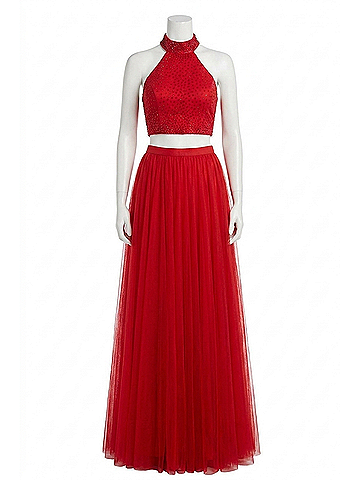 Sherri Hill Two-Piece Beaded Prom Dress in Red (view 1)