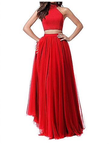 Sherri Hill Two-Piece Beaded Prom Dress in Red (view 2)