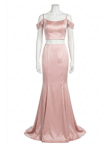 Sherri Hill Satin Two-Piece Mermaid Prom Dress in Blush (view 1)