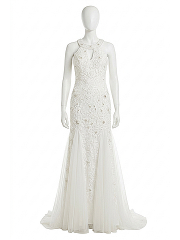 Sherri Hill Beaded Keyhole Bodice Prom Dress in Ivory (view 1)