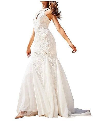 Sherri Hill Beaded Keyhole Bodice Prom Dress in Ivory (view 2)