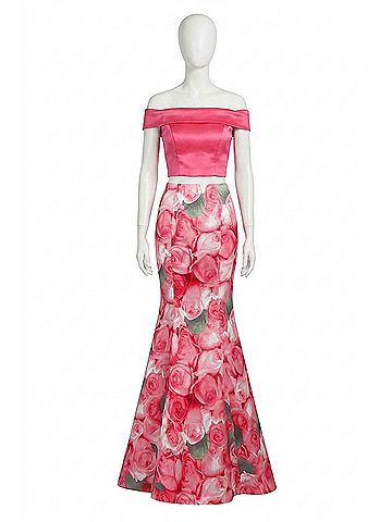 Sherri Hill Two-Piece Mermaid Casual Dress in Pink Print (view 1)
