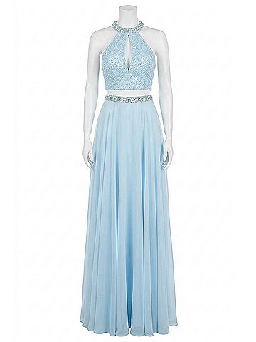 Sherri Hill Two-Piece Beaded Keyhole Prom Dress in Light Blue (view 1)