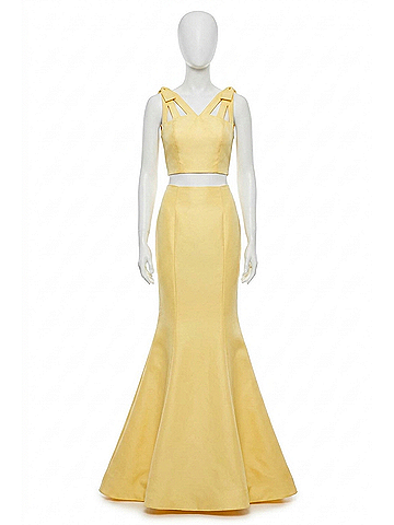Sherri Hill Two-Piece Taffeta Prom Dress in Yellow (view 1)