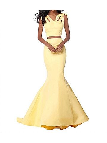 Sherri Hill Two-Piece Taffeta Prom Dress in Yellow (view 2)