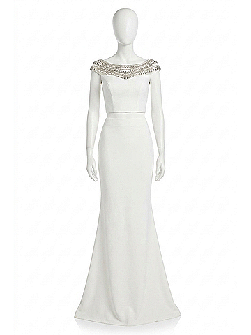 Sherri Hill Jersey Two-Piece Mermaid Prom Dress in Ivory (view 1)