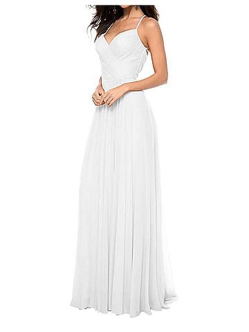 Sherri Hill Chiffon Front Cross V-Neck Maxi Dress in Ivory (view 2)