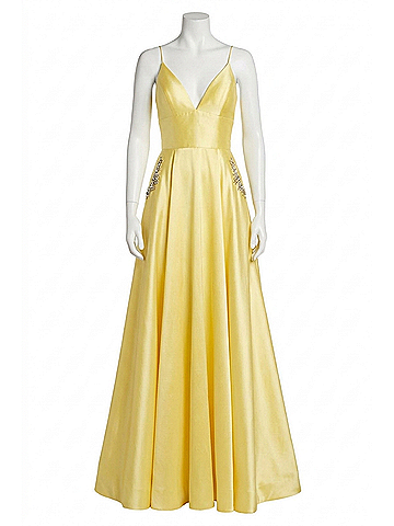 Sherri Hill Satin A-Line Prom Dress in Yellow (view 1)