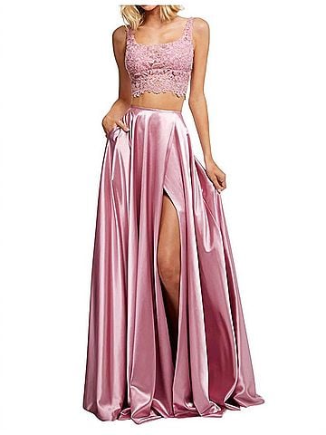 Sherri Hill Two-Piece Silk Satin Casual Dress in Rose (view 2)