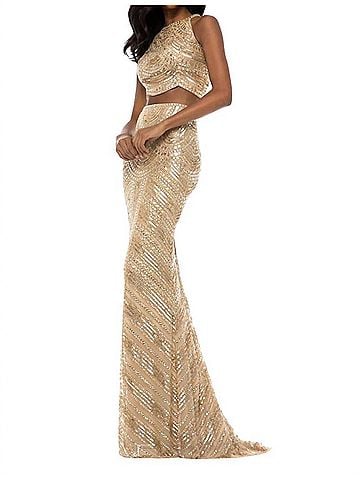 Sherri Hill Two-Piece Sequin Prom Dress in Gold (view 2)