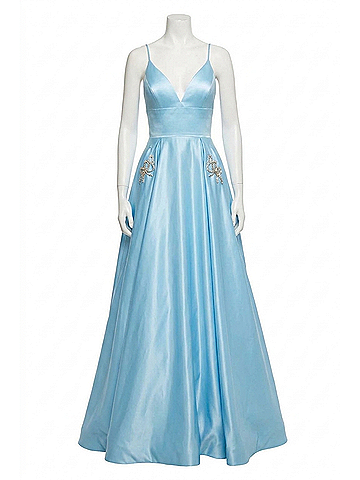 Sherri Hill Deep V-Neckline Beaded Bow Prom Dress in Light Blue (view 1)