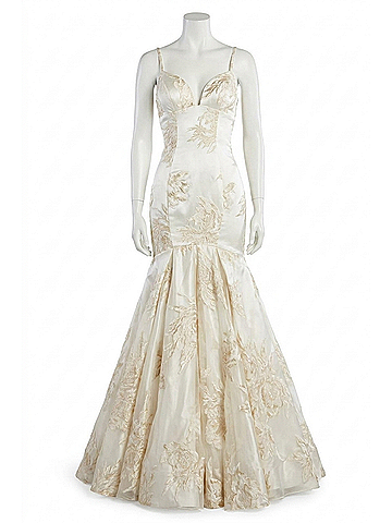 Sherri Hill Metallic Print Mermaid Wedding Dress in Ivory/Gold (view 1)
