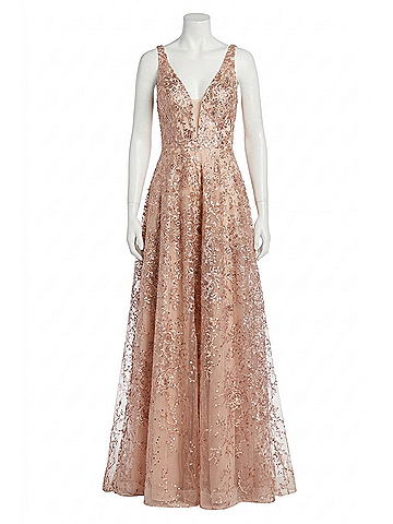 Sherri Hill V-Neck Bodice Prom Dress in Blush/Nude (view 1)