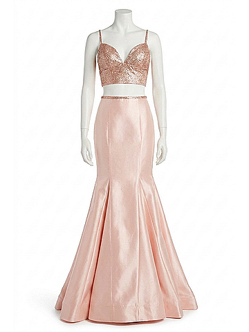 Sherri Hill Two-Piece Mikado Mermaid Prom Dress in Blush (view 1)