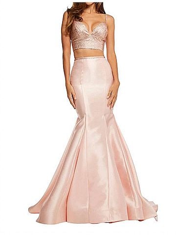 Sherri Hill Two-Piece Mikado Mermaid Prom Dress in Blush (view 2)