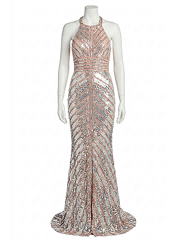 Sherri Hill Beaded Column Prom Dress in Silver (view 1)