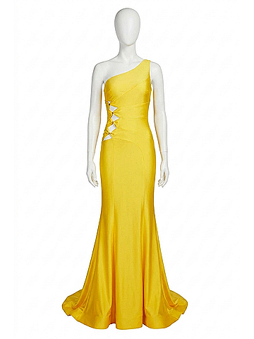 Sherri Hill Gathered Cut Outs Prom Dress in Yellow (view 1)