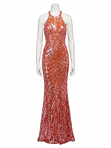 Sherri Hill Beaded Column Prom Dress in Coral/Pink (view 1)