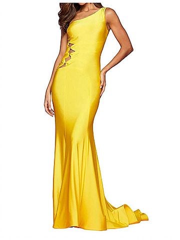 Sherri Hill Gathered Cut Outs Prom Dress in Yellow (view 2)