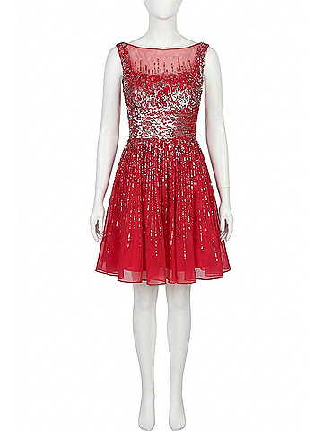 Sherri Hill Illusion Neck Mini Dress in Red (view 1)
