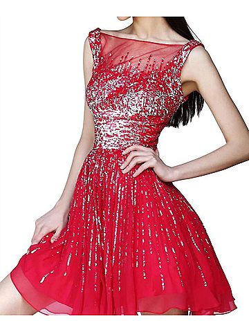 Sherri Hill Illusion Neck Mini Dress in Red (view 2)