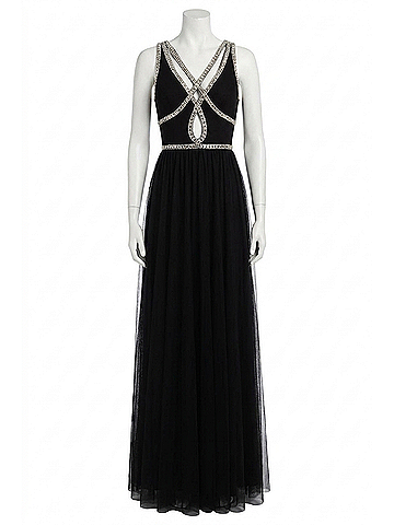 Sherri Hill Tulle A-Line Prom Dress in Black (view 1)