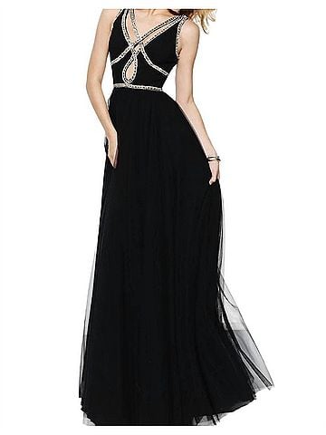 Sherri Hill Tulle A-Line Prom Dress in Black (view 2)
