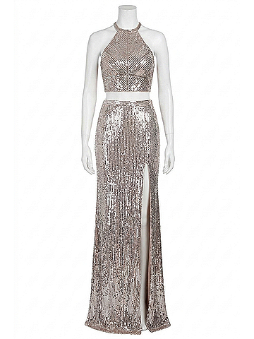Sherri Hill Two-Piece Sequin Prom Dress in Rose Gold (view 1)