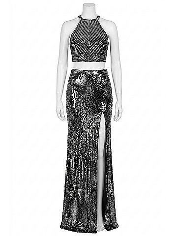 Sherri Hill Two-Piece Sequin Prom Dress in Black (view 1)