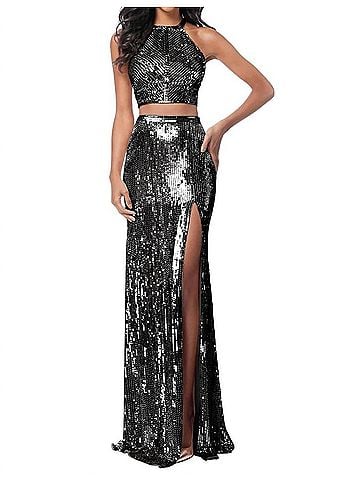 Sherri Hill Two-Piece Sequin Prom Dress in Black (view 2)