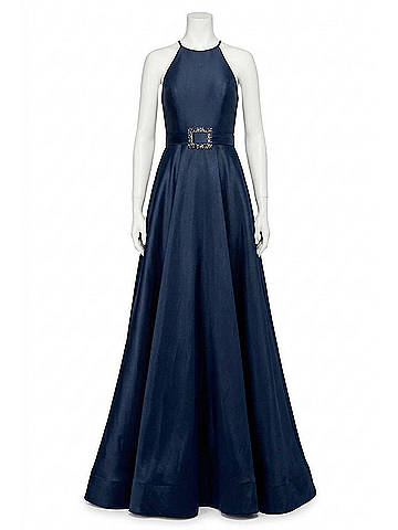 Sherri Hill High-Cut Halter Prom Dress in Navy (view 1)