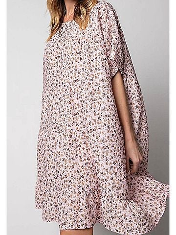 Easel Hazel Floral Dress in Blush/Brwon (view 2)
