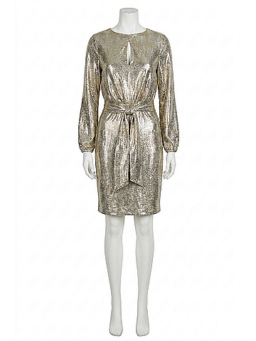 Joseph Ribkoff Metallic Belted Wrap Dress in Grey/Gold (view 1)