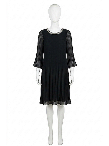Joseph Ribkoff Pleated Chiffon Trapeze Dress in Black (view 1)