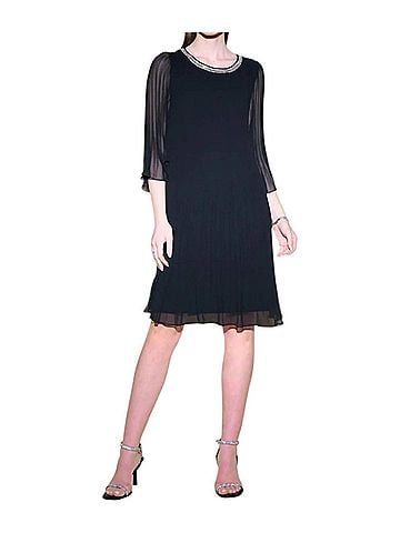 Joseph Ribkoff Pleated Chiffon Trapeze Dress in Black (view 2)