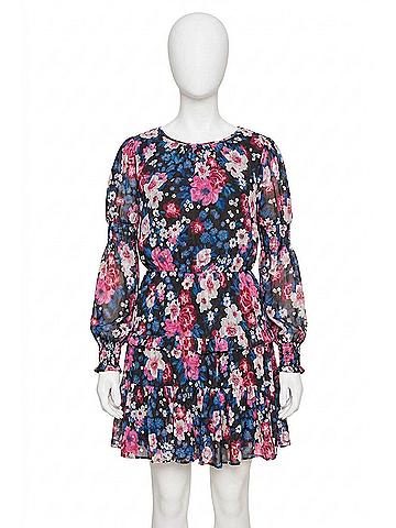 Sugarlips Plus Wild Floral Bubble Sleeve Ruffle Mini Dress Curve in Black Multi (view 1)