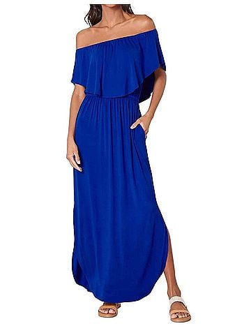 Sugarlips Shelbee Popover Jersey Knit Maxi Dress in Cobalt (view 2)